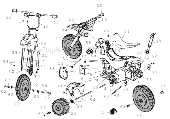 Page A Diagram and Parts List for 73600-9997 After 06/24/04 Power Wheels Ride-On Motorcyles